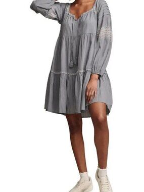 Lucky Brand Women's Cotton Embroidered Tiered Long-Sleeve Mini Dress Size XL